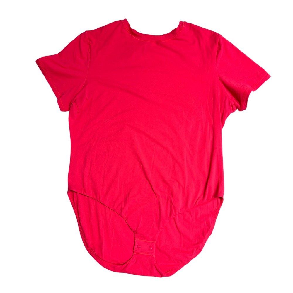 SKIMS Womens Bodysuit 2X Plus Size Essential Crew Neck Short Sleeve Neon Pink